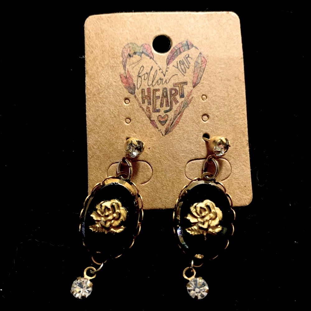 JEWELRY SALE!! 3/$20 Black and gold Rose Victorian earrings